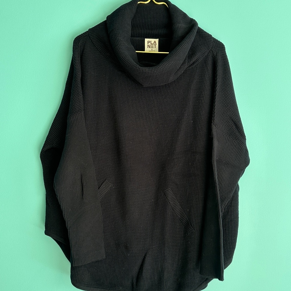 Navy cowl neck sweater, Women's one-size-fits-all